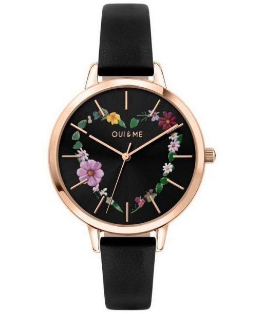 Oui & Me Grande Fleurette Black Dial Leather Strap Quartz ME010030 Women's Watch