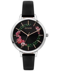 Oui & Me Grande Fleurette Black Dial Leather Strap Quartz ME010033 Women's Watch