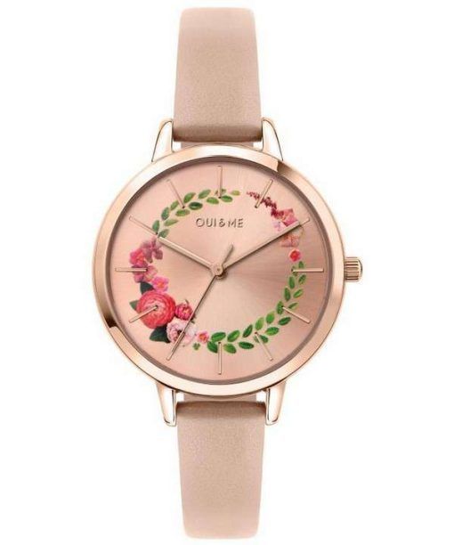 Oui & Me Fleurette Rose Gold Sunray Dial Leather Strap Quartz ME010038 Women's Watch