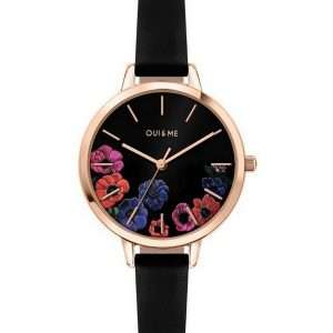 Oui & Me Petite Fleurette Black Dial Leather Strap Quartz ME010059 Women's Watch