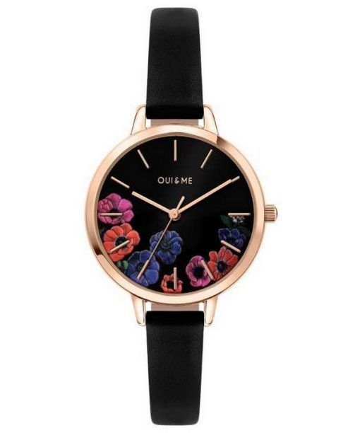 Oui & Me Petite Fleurette Black Dial Leather Strap Quartz ME010059 Women's Watch