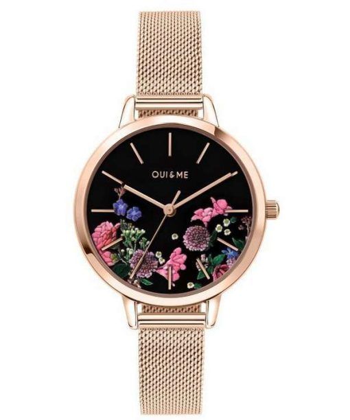 Oui & Me Fleurette Black Dial Rose Gold Tone Stainless Steel Quartz ME010075 Women's Watch