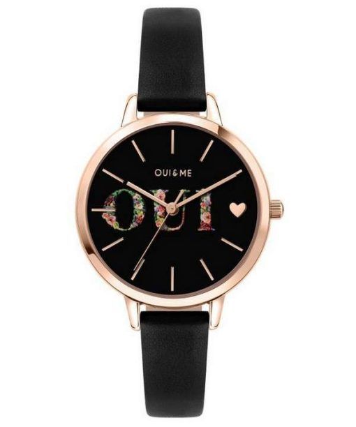 Oui & Me Fleurette Black Dial Leather Strap Quartz ME010079 Women's Watch