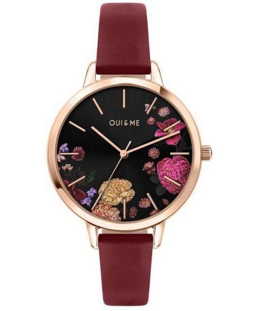 Oui & Me Grande Fleurette Black Dial Leather Strap Quartz ME010086 Women's Watch