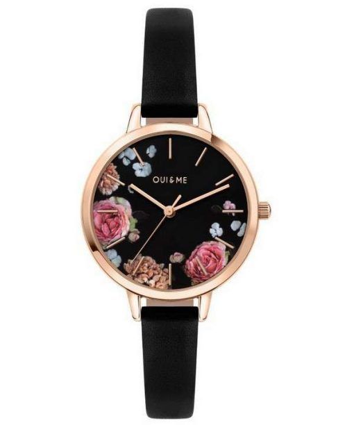 Oui & Me Petite Fleurette Black Dial Leather Strap Quartz ME010097 Women's Watch