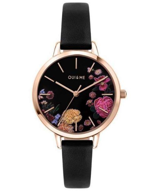 Oui & Me Fleurette Black Dial Leather Strap Quartz ME010101 Women's Watch