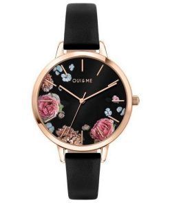 Oui & Me Grande Fleurette Black Dial Leather Strap Quartz ME010109 Women's Watch