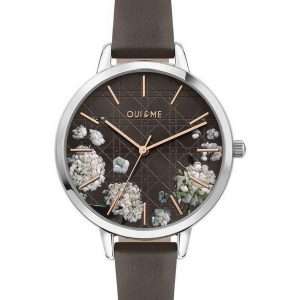 Oui & Me Grande Fleurette Dark Grey Dial Leather Strap Quartz ME010110 Women's Watch