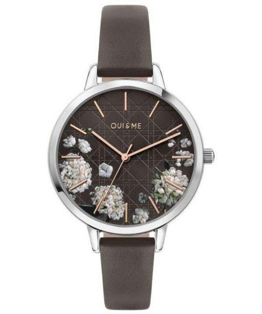 Oui & Me Grande Fleurette Dark Grey Dial Leather Strap Quartz ME010110 Women's Watch