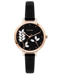 Oui & Me Petite Fleurette Black Matt Dial Leather Strap Quartz ME010137 Women's Watch