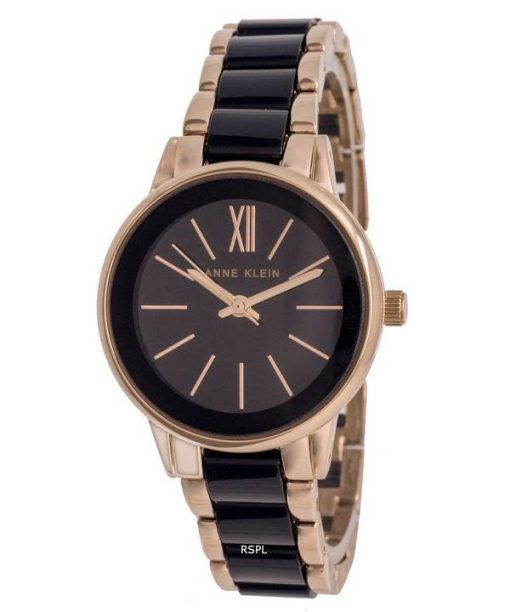 Anne Klein Two Tone Stainless Steel Black Dial Quartz 3878BKRG Womens Watch