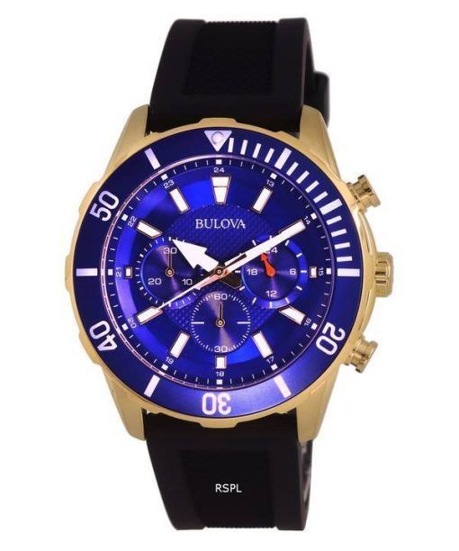 Bulova Sport Chronograph Silicon Blue Dial Quartz 98A244 100M Mens Watch