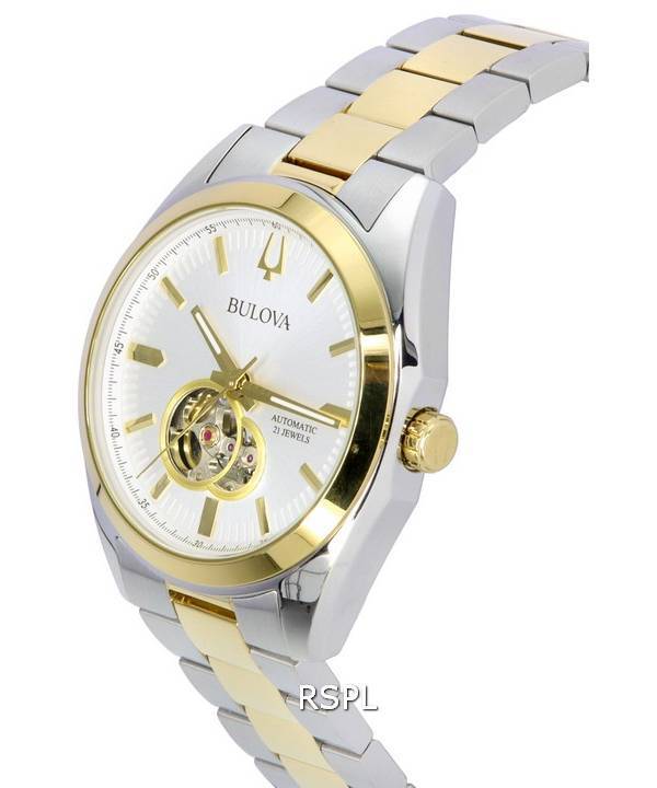 Bulova Surveyor Silver Open Heart Dial Automatic 98A284 Men's Watch