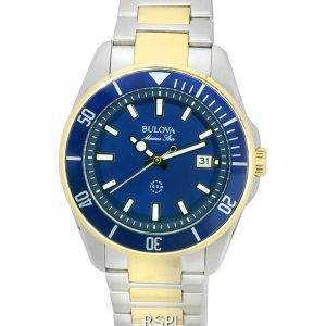 Bulova Marine Star Two Tone Bracelet Blue Dial Quartz 98B334 100M Men's Watch