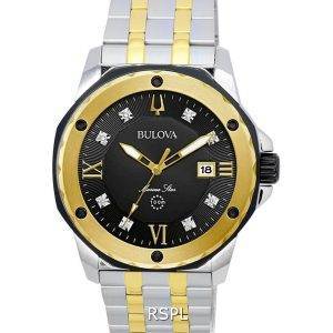 Bulova Marine Star Diamond Accents Black Dial Two Tone Quartz 98D175 100M Men's Watch