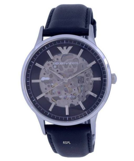 Emporio Armani Skeleton Leather Black Dial Automatic AR60038 Mens Watch