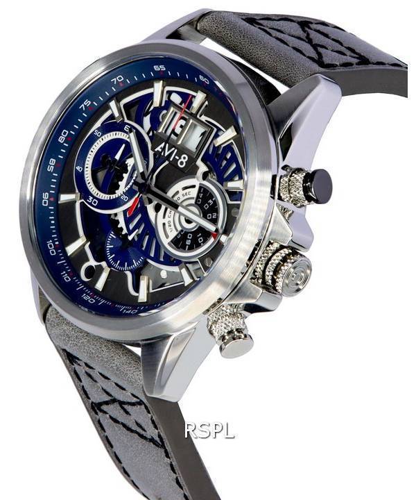 AVI-8 Hawker Harrier II Metador Chronograph Skeleton Grey And Blue Dial Quartz AV-4065-04 Mens Watch
