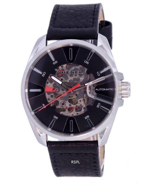 Diesel MS9 Skeleton Leather Strap Black Dial Automatic DZ1966 Mens Watch