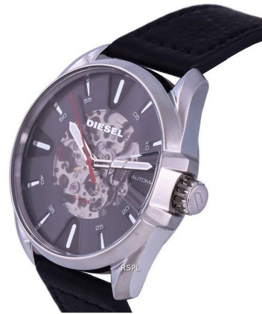 Diesel MS9 Skeleton Leather Strap Black Dial Automatic DZ1966 Mens Watch