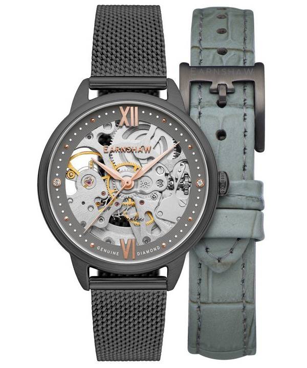 Thomas Earnshaw Anning Diamond Accents Skeleton Dial Automatic ES-8154-07 Womens Watch With Strap Set
