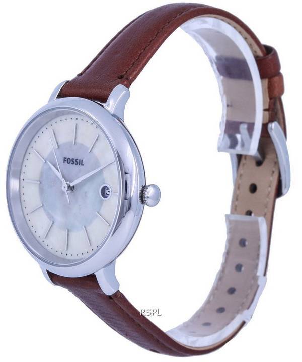 Fossil Jacqueline Leather White Mother Of Pearl Dial Solar ES5090 Womens Watch
