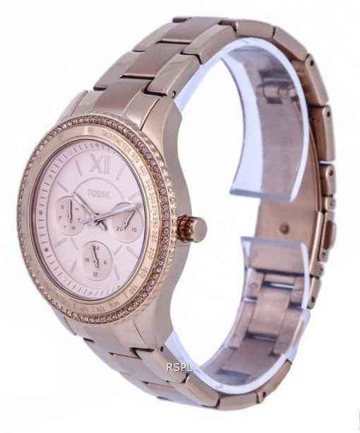 Fossil Stella Sport Tachymeter Crystal Accents Rose Gold Tone Dial Quartz ES5106 Womens Watch