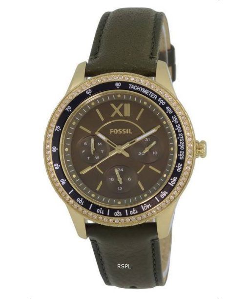 Fossil Stella Sport Tachymeter Crystal Accents Green Dial Quartz ES5124 Womens Watch