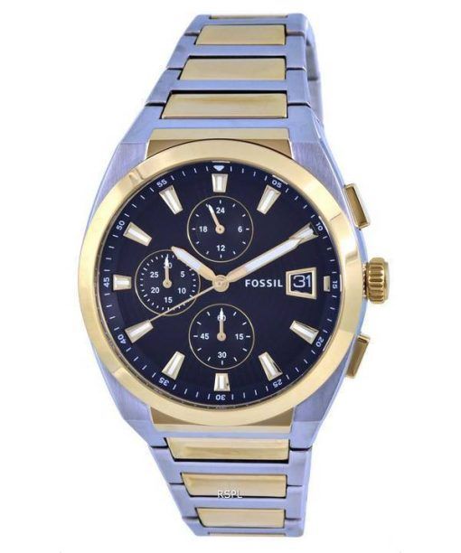 Fossil Everett Chronograph Two Tone Stainless Steel Black Dial Quartz FS5879 Mens Watch