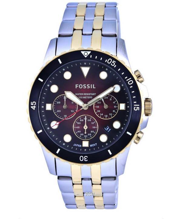 Fossil FB-01 Chronograph Two Tone Stainless Steel Red Dial Quartz FS5881 100M Mens Watch