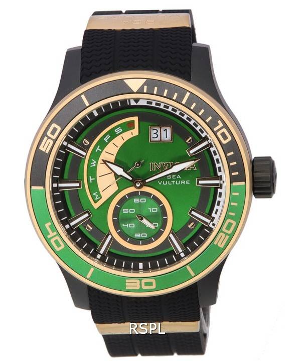 Invicta Sea Vulture Black Silicone Green Dial Quartz 37244 100M Mens Watch