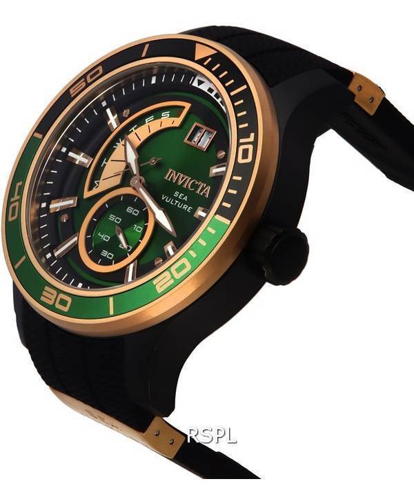 Invicta Sea Vulture Black Silicone Green Dial Quartz 37244 100M Mens Watch
