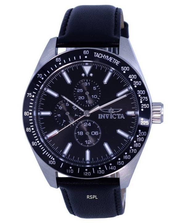 Invicta Aviator Tachymeter Leather Black Dial Quartz INV38976 100M Mens Watch