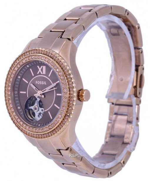 Fossil Stella Crystal Accents Open Heart Brown Dial Automatic ME3211 Womens Watch