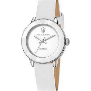 Maserati Successo Solar White Matt Dial Leather Quartz R8851145502 Womens Watch