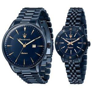 Maserati PVD Blue Stainless Steel Blue Dial Solar R8853149002 Couple Watch