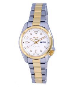 Seiko 5 Sports Two Tone Stainless Steel White Dial Automatic SRE004 SRE004K1 SRE004K 100M Womens Watch