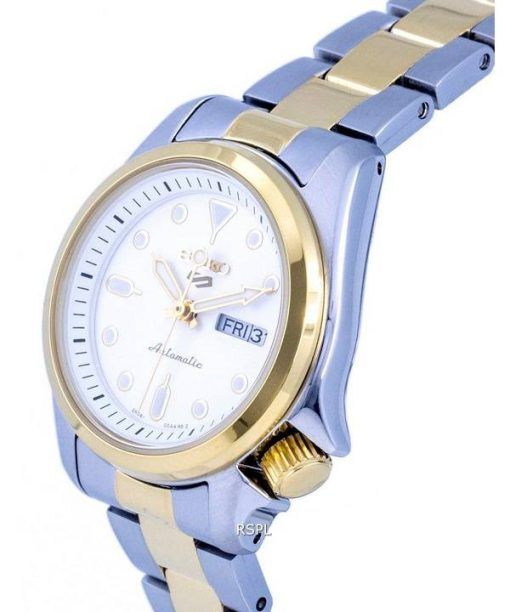 Seiko 5 Sports Two Tone Stainless Steel White Dial Automatic SRE004 SRE004K1 SRE004K 100M Womens Watch