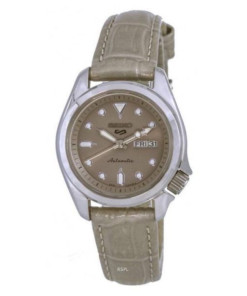 Seiko 5 Sports Compact Leather Beige Dial Automatic SRE005 SRE005K1 SRE005K 100M Womens Watch