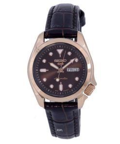 Seiko 5 Sports Compact Leather Brown Dial Automatic SRE006 SRE006K1 SRE006K 100M Womens Watch