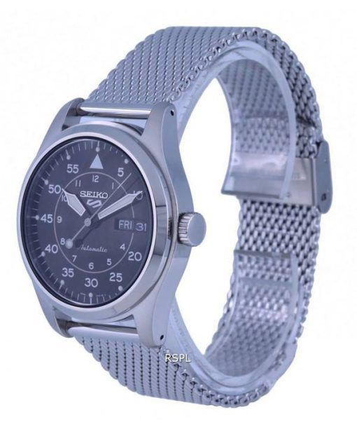Seiko 5 Sports Flieger Stainless Steel Mesh Black Dial Automatic SRPH23K1 100M Mens Watch