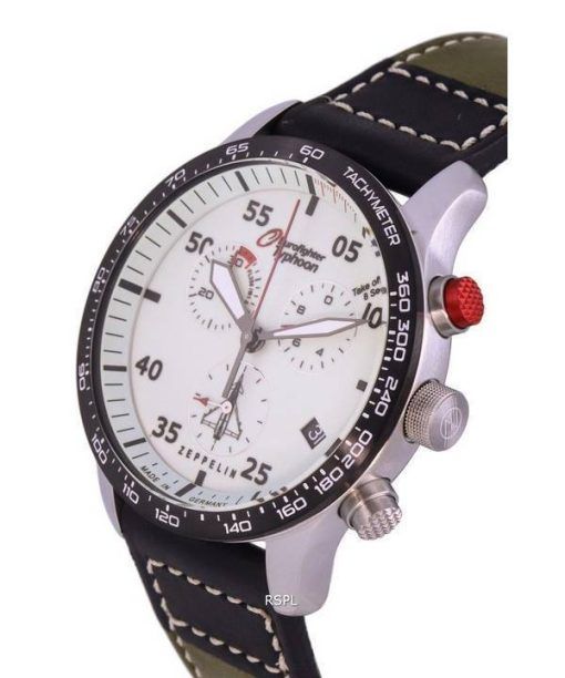 Zeppelin Eurofighter Chronograph Leather Strap Beige Dial Quartz 7298-5 72985 100M Mens Watch