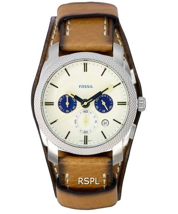 Fossil Machine Chronograph Tan Eco Leather White Dial Quartz FS5922 Men's Watch