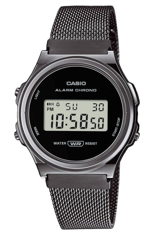 Casio Vintage Digital Stainless Steel Mesh Black Dial Quartz A171WEMB-1A A171WEMB-1 Womens Watch