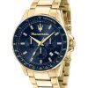 Maserati Sfida Chronograph Gold Tone Stainless Steel Blue Dial Quartz R8873640008 100M Men's Watch