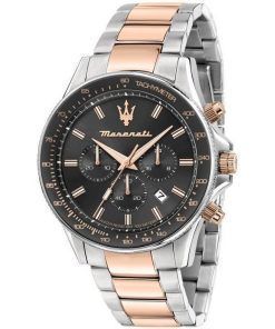 Maserati Stile Chronograph Two Tone Stainless Steel Black Dial Quartz R8873640021 100M Men's Watch