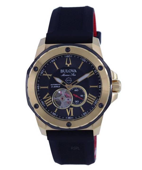 Bulova Marine Star Open Heart Black Dial Automatic Diver's 98A272 200M Men's Watch