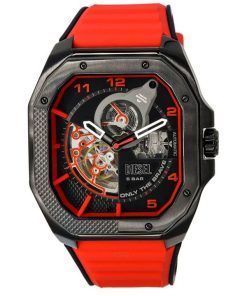 Diesel Flayed Silicone Strap Open Heart Black Dial Automatic DZ7469 Men's Watch
