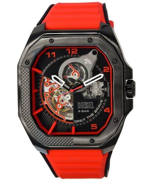 Diesel Flayed Silicone Strap Open Heart Black Dial Automatic DZ7469 Men's Watch