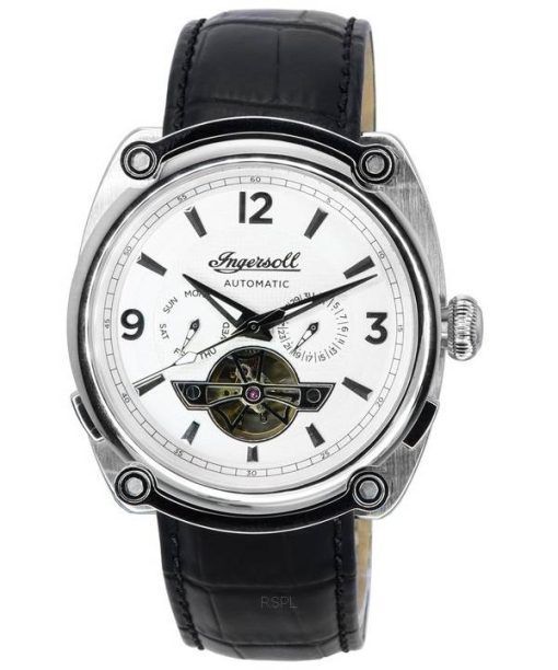 Ingersoll The Michigan Leather Strap Silver Open Heart Dial Automatic I01105 Men's Watch