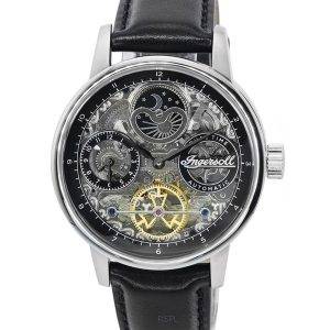 Ingersoll The Jazz Sun and Moon Phase Leather Strap Skeleton Silver Dial Automatic I07701 Mens Watch